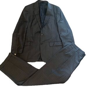 Baroni Couture Suit Super 150s Mens 42L Gray Stripe Blazer Pants 36x32 100% Wool